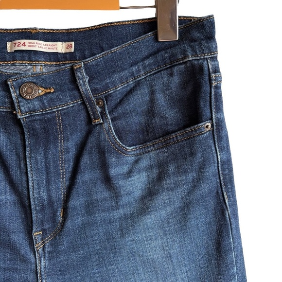 Levi's 724 High Rise Straight Leg Jeans Size 28 Dark Blue Denim - Picture 9 of 16